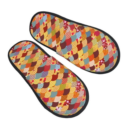 

Ocsxa Mens Womens Cozy Memory Foam Scuff Slippers Slip On Warm House Shoes Indoor/Outdoor Japanese Style Fish Scales Designs-Large