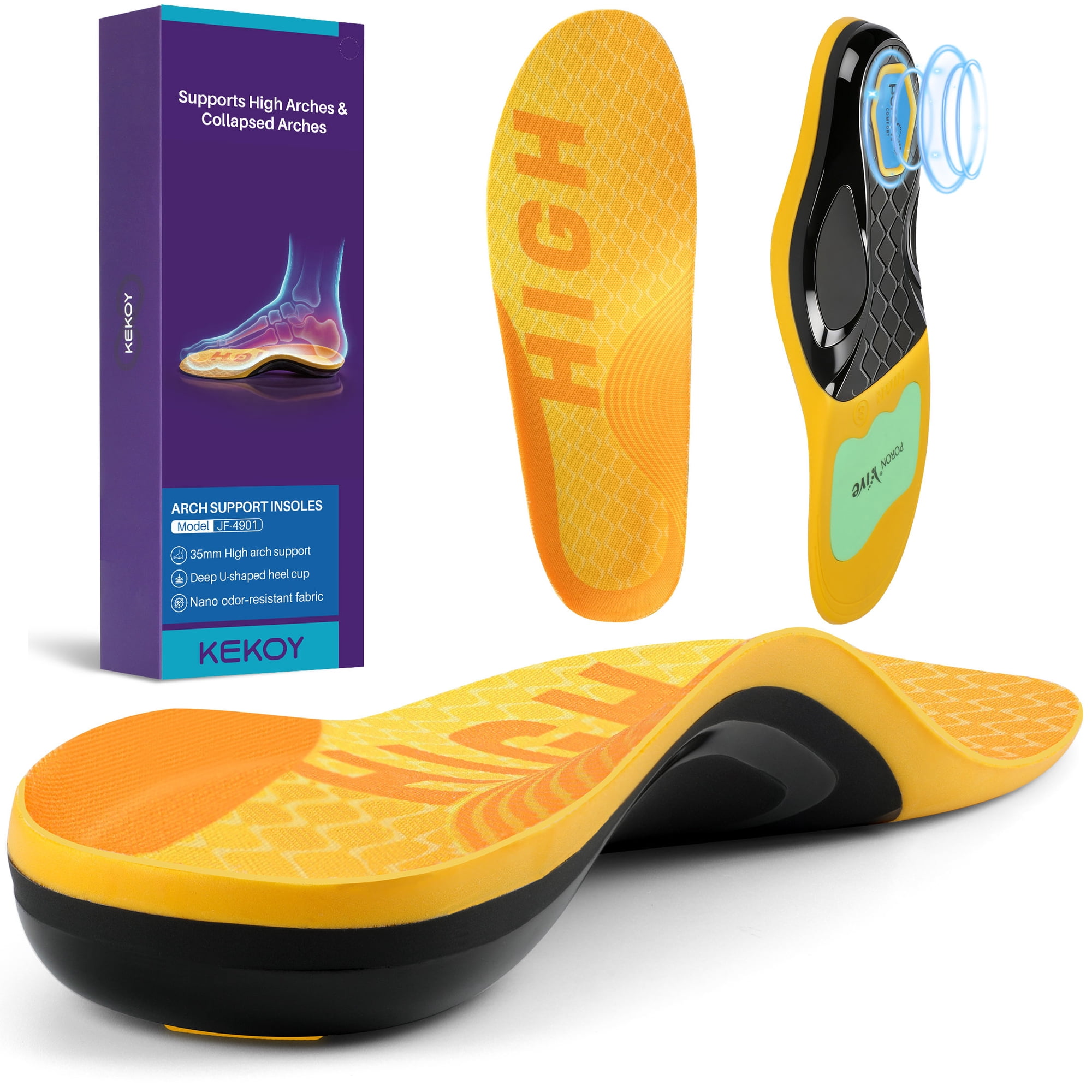 KEKOY Plantar Fasciitis Shoe Inserts for Men & Women, Heavy Duty Support 1.38" High Arch Support Orthotic Insoles for High Arches, Collapsed Arch, Plantar Fasciitis