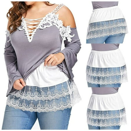 

Starynighty Women Lace Shirt Extender-Mini Lace Underskirt Skirts Half Slip Extra Length Plus Size