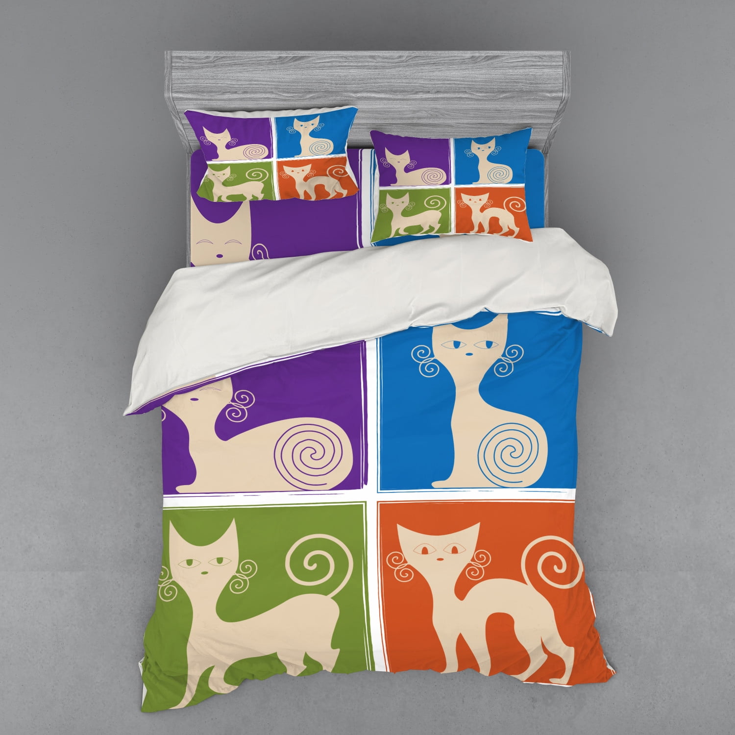 Funny Duvet Cover Set, Cartoon Cats Whiskers Emotion Happy Confused