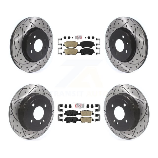 Transit Auto Front Rear Ceramic Pads and Coated Drilled Slotted Disc Brake Rotors Kit for Car Kia Rio KDA-102626