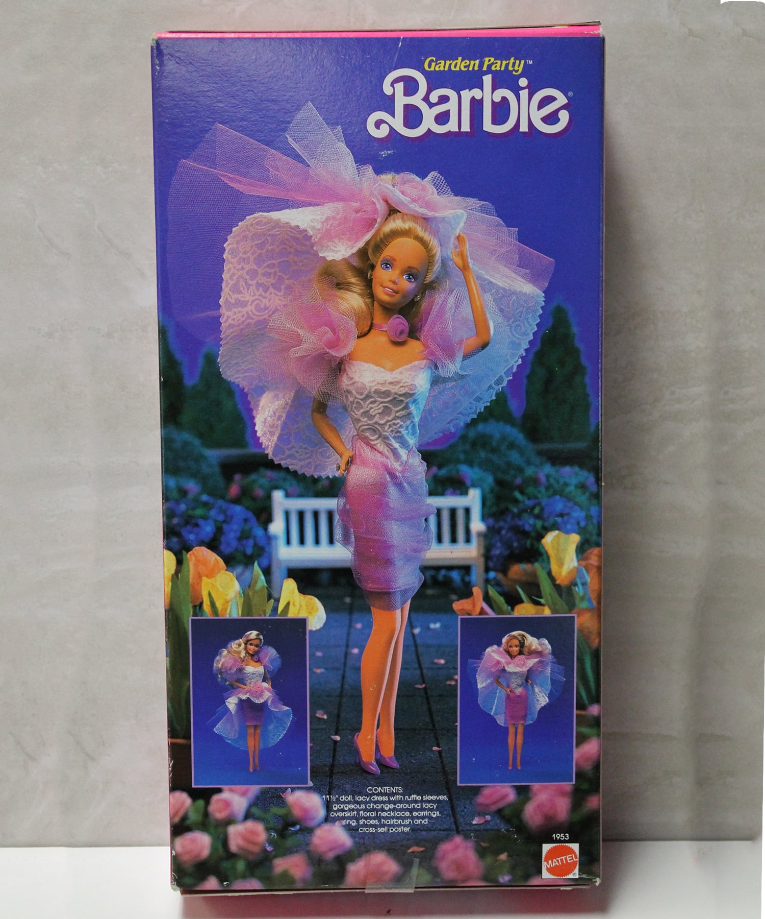 barbie garden party dress Barbie Sleeveless Chiffon White and Sky Blue Garden Party Dress New!!