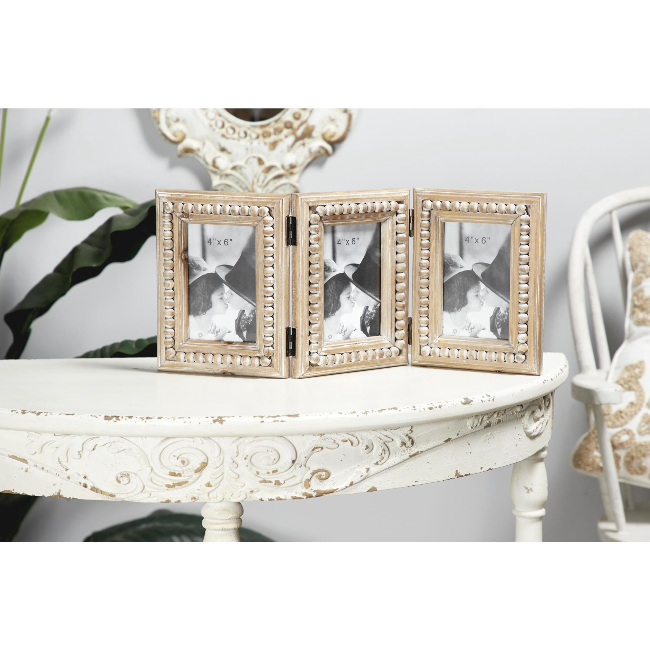 DecMode 3-Opening 4" x 6" Beaded Brown Photo Frame