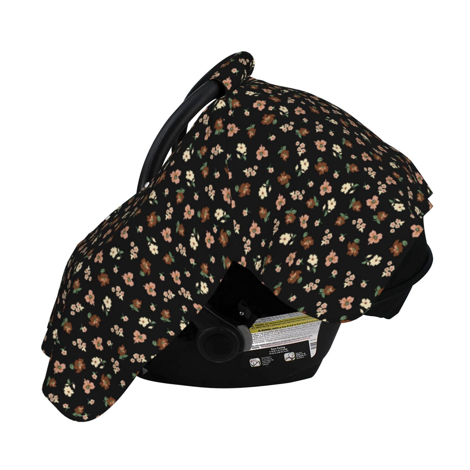 Naloa Flower Pattern On Black Baby Car Seat Cover, Breathable Baby Carrier Cover, Multiuse Baby Carrier Cover & Nursing Breastfeeding Cover