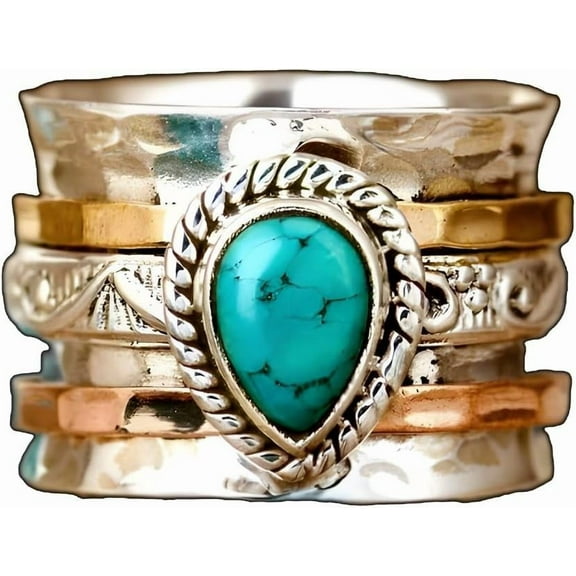 Turquoise Rings for Women Men Sterling Silver Plated Turquoise Ring Jewelry Boho Vintage Natural Dainty Western Statement Stone Rings