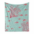 thumbnail image 1 of Coral Soft Flannel Fleece Throw Blanket, Aquatic Pattern with Little Fishes and Coral Reef Bubbles Water, Cozy Plush for Indoor and Outdoor Use, 70" x 90", Dark Coral Baby Blue, by Ambesonne, 1 of 6
