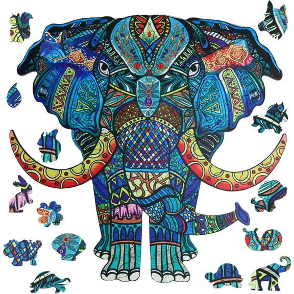 12.2x12.2inch Wooden Puzzles for Adults 120Pcs Elephant Wooden Jigsaw Puzzles Colorful Wood Adult
