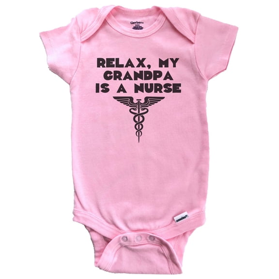 Relax My Grandpa Is A Nurse Funny Baby Bodysuit (Pink)