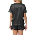 thumbnail image 3 of INSPIRE CHIC Women's Lounge Set V Neck Soft Contrast Color Short Sleeve and Shorts Set Pajama Set XL Black, 3 of 6