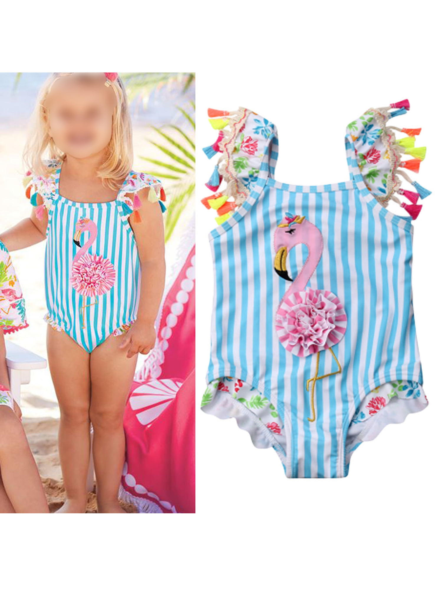 Newborn Infant Baby Girls Cute Unicorn Swimsuit Rainbow Bathing Suit Sleeveless Floral Bikini Swimsuit One Piece Clothes