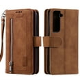 thumbnail image 2 of Wallet Case for Samsung Galaxy S22 Plus (S22+),Dteck Retro 9 Card Holder Slots Zipper Pocket Handbag Case PU Leather Magnetic Closure Kickstand with Wrist Strap TPU Shockproof Flip Case,Brown, 2 of 8