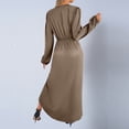 thumbnail image 6 of Elvqul Womens High-Low Dresses Pullover V Neck Dresses Summer Khaki Side Splits Asymmetrical Tunic Plain A-Line Dresses for, 6 of 7