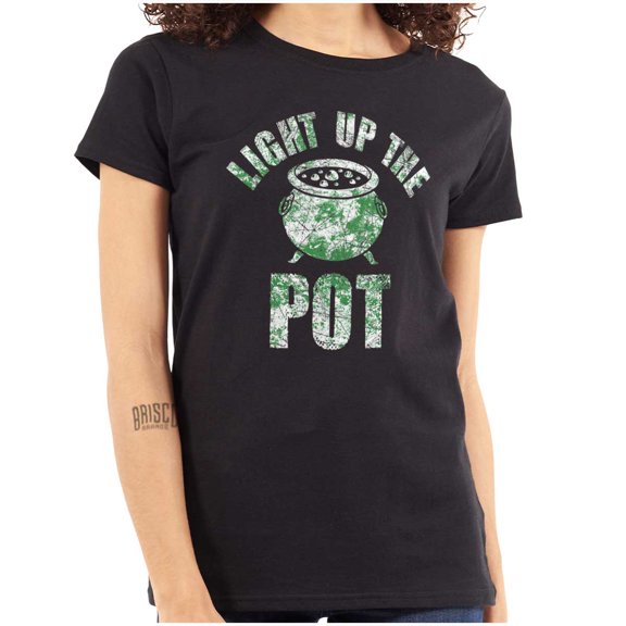 Light Up the Pot Cauldron Halloween Womens Slim Fit Graphic Tee Brisco Brands S