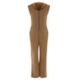thumbnail image 5 of Women's Hooded Jumpsuit, Long Sleeve Front Zipper Romper with Pockets, Wide Leg Casual One Piece Outfit, Retro Sporty Streetwear and Loungewear​-Khaki, 5 of 6