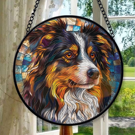 Hanging Stained Glass for Windows Australian Shepherd, Mother’s Day Keepsake, Valentine’s Day Decor, Festival Gift Ornament, Christmas Ornament Gift, Keepsake 2025