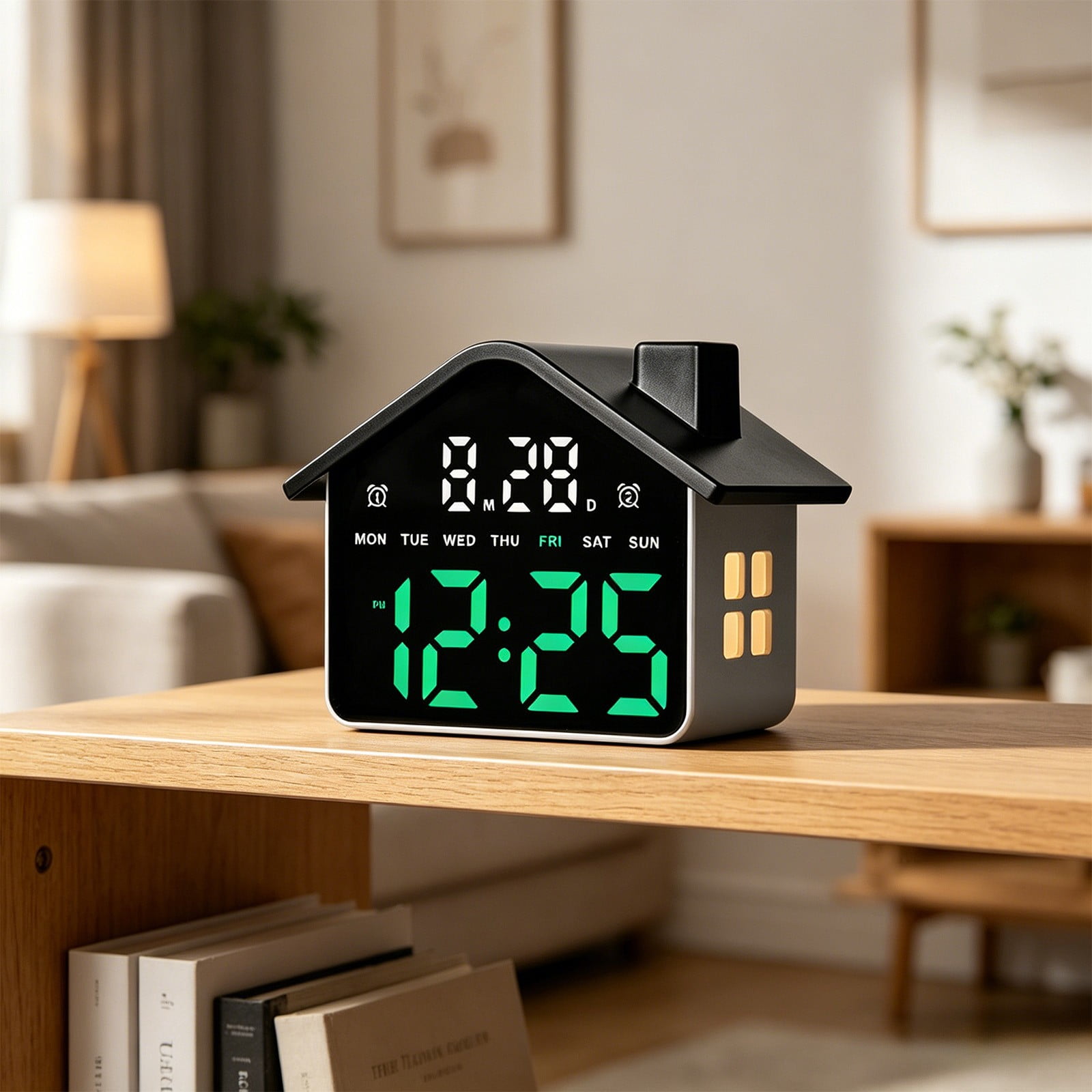 House Shaped LED Alarm Clock, VVQ Multi Color Night Light Electronic Clock with Dual Alarm Snooze photo House Shaped LED Alarm Clock, VVQ Multi Color Night Light Electronic Clock with Dual Alarm Snooze