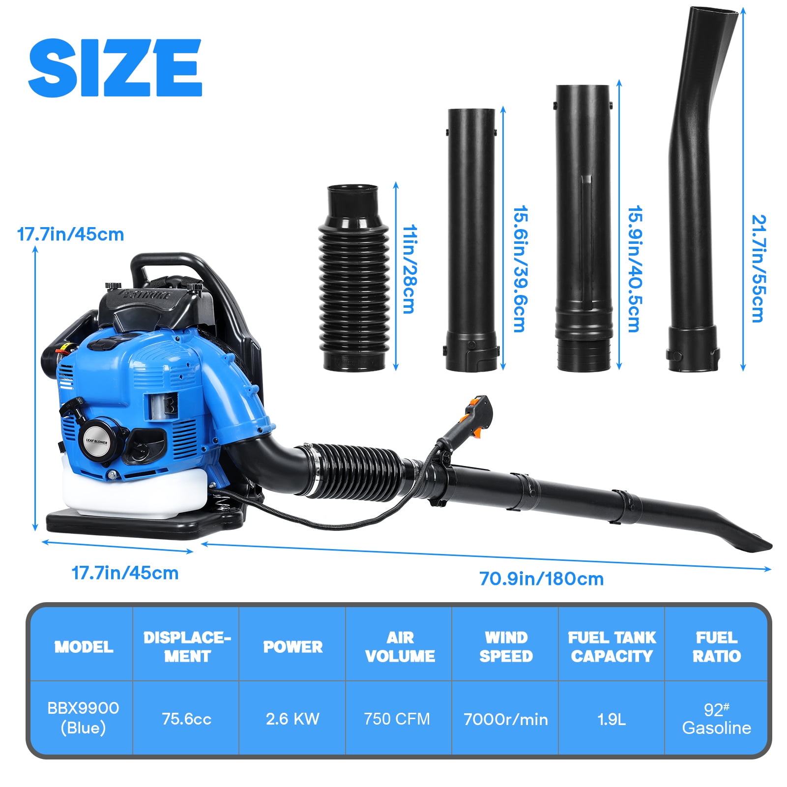 AurumEdge 75.6CC Leaf Blower, 4-Stroke Backpack Gas Powered Leaf Blower, Snow Blower Leaf Blower for Lawn Care Yard Dust Debris (Blue)