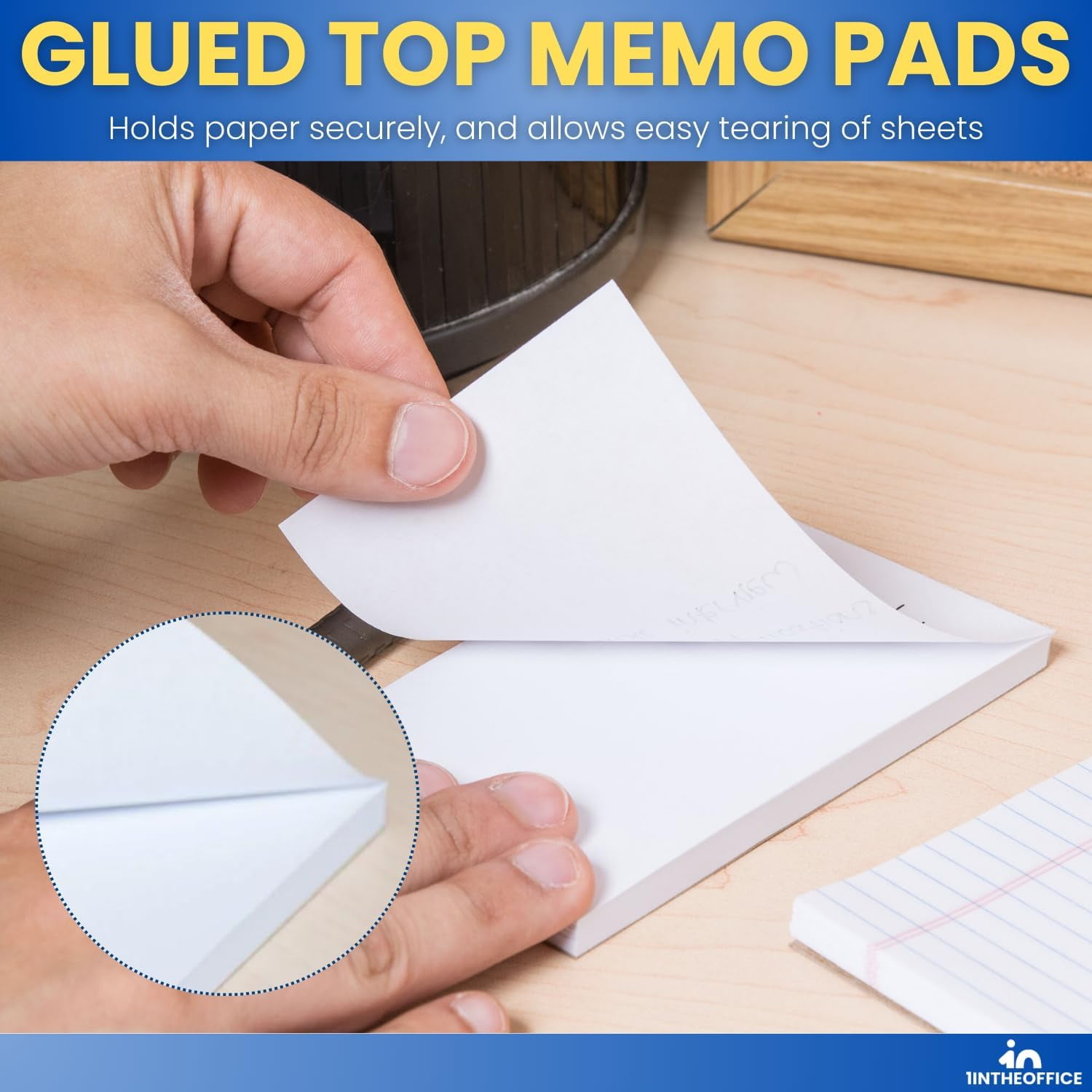 1InTheOffice Memo Pads, Memo Note Pads, Unruled Glued Top White Scratch Pads, 3x5, 100 Sheets, 12/Pack