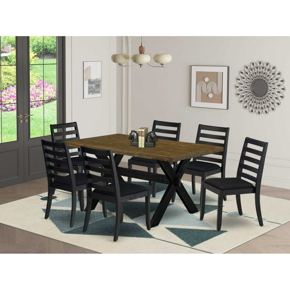 East West Furniture X-Style 7-Piece Kitchen Set in Distressed Jacobean