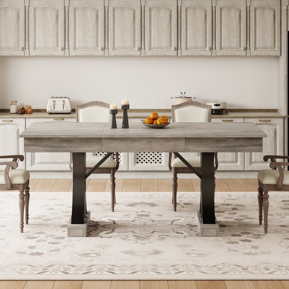 Wood Dining Table for 6-8 with 2 Large Drawers, 70.87" Long Farmhouse Rectangular Kitchen Dining Table & Thick Table Top, Sturdy Frame, for Big Family, Dinette
