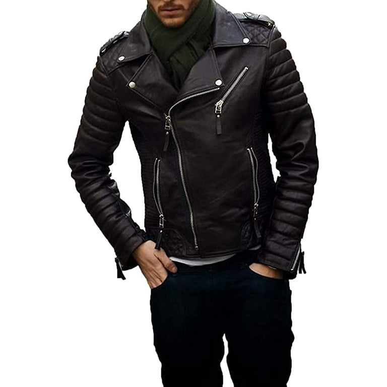 Men's Leather Biker Jacket in Black
