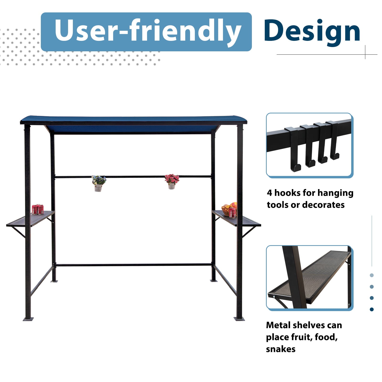 JOIVI Grill Gazebo 8FT x 4.6FT Outdoor Gazebo Patio Gazebo Canopy Grill BBQ, Blue