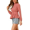 thumbnail image 4 of INSPIRE CHIC Women's Casual Long Sleeve Ruffle Neck Floral Mock Collar Peplum Top XS Red, 4 of 7