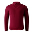 thumbnail image 3 of BiZtdJrK Mens Long Sleeve Polos Shirts with Collar 2 in 1 Tops Solid Color Business Casual Tops, Wine, M, 3 of 6