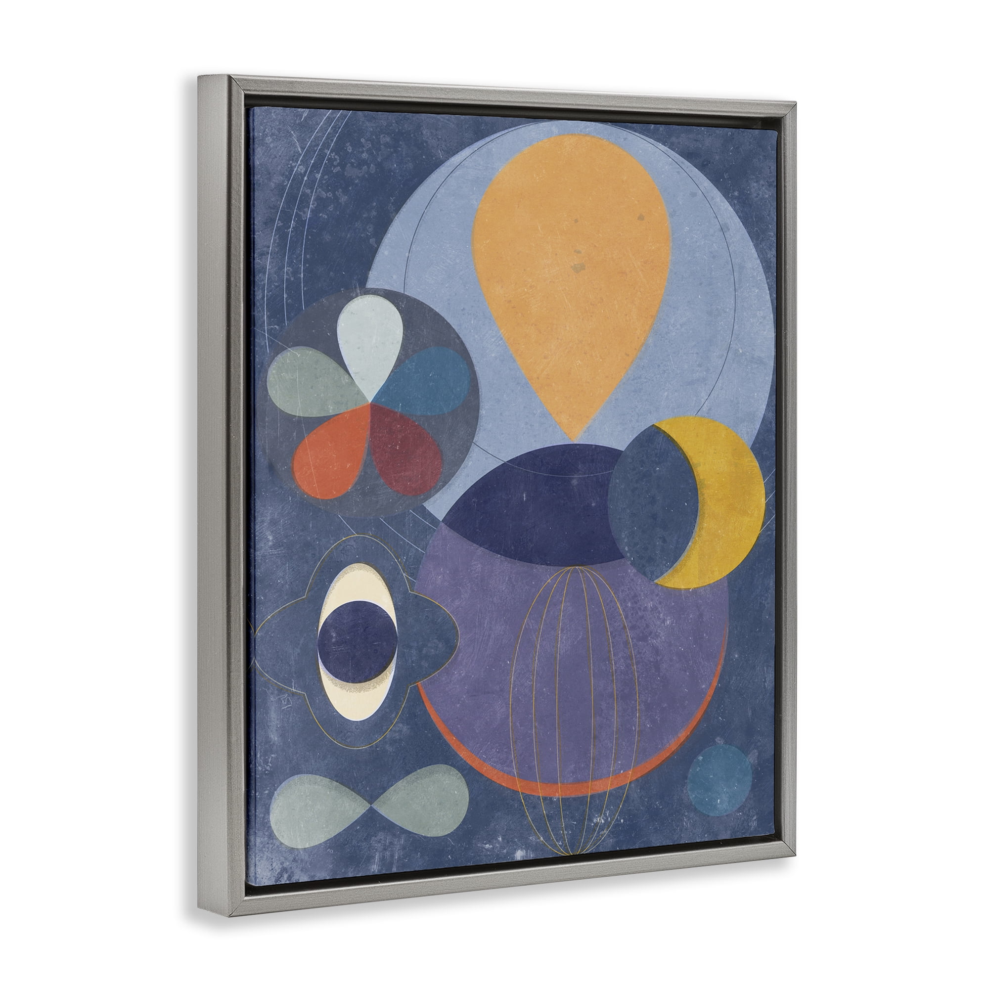 Stupell Industries Blue Retro Collage Abstract Painting Gray Floater Framed Canvas Art Print Wall Art, 17 x 21