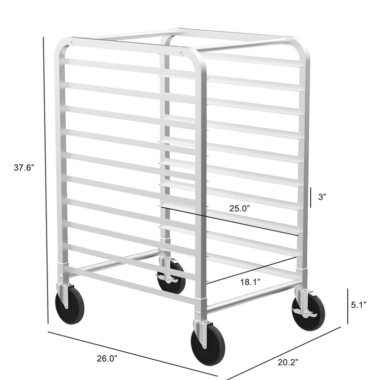 Aluminum 10 Sheet Bun and Sheet Pan Rack with Rolling Casters