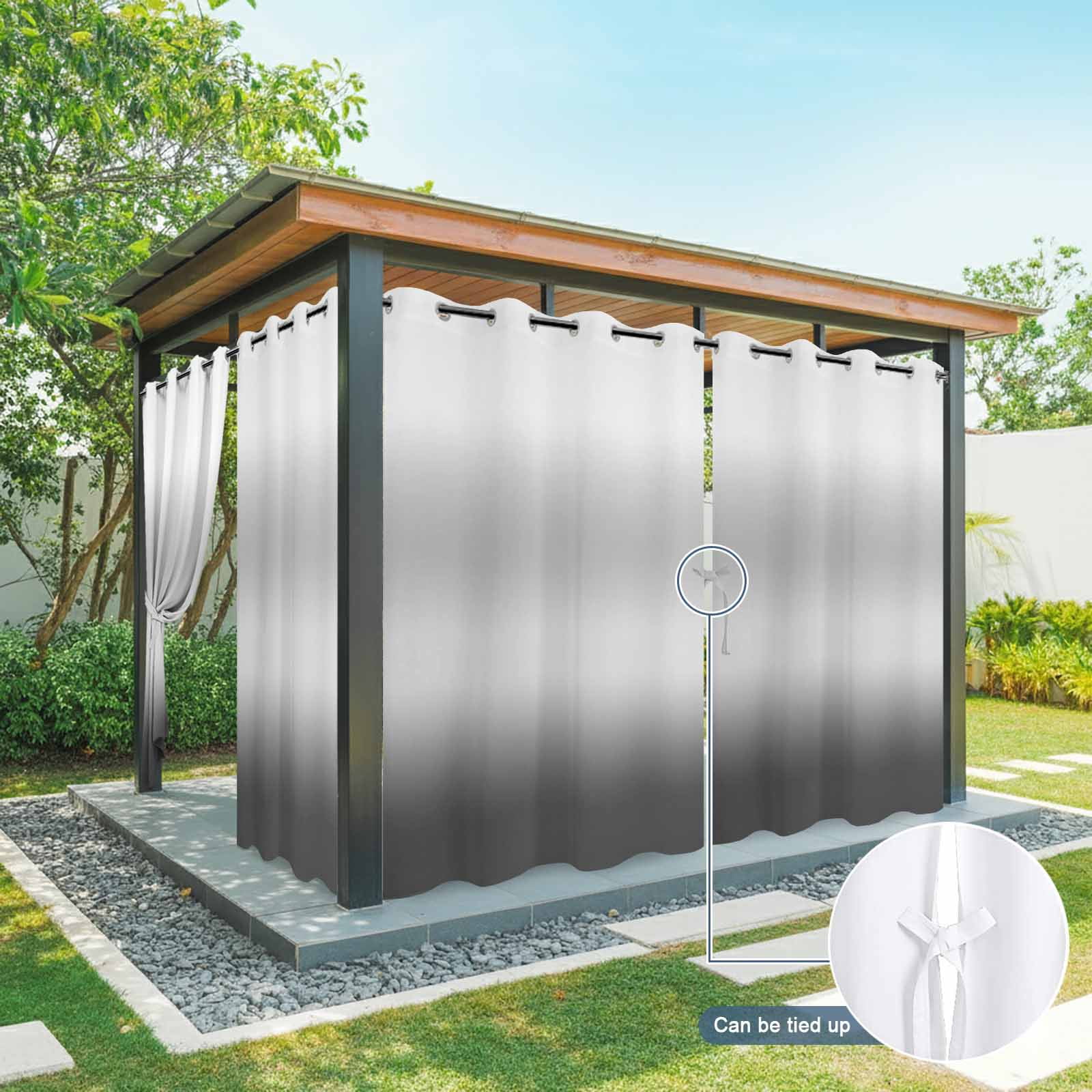 White and Grey Gradient Outdoor Curtains for Patio, Minimalist Dark Grey Ombre Modern Art Sunshade Privacy Drapes Grommet Waterproof Outside Curtains for Porch/Cabana/Balcony 54"x 108", 1 Panel