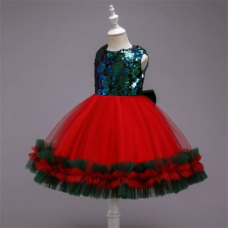

nsendm Kids Children Toddler Baby Girls Spring Summer Sleevel Tulle Sequins Glitter Dress For Flower Girl Dress 18 Months Dress Red 7-8 Years
