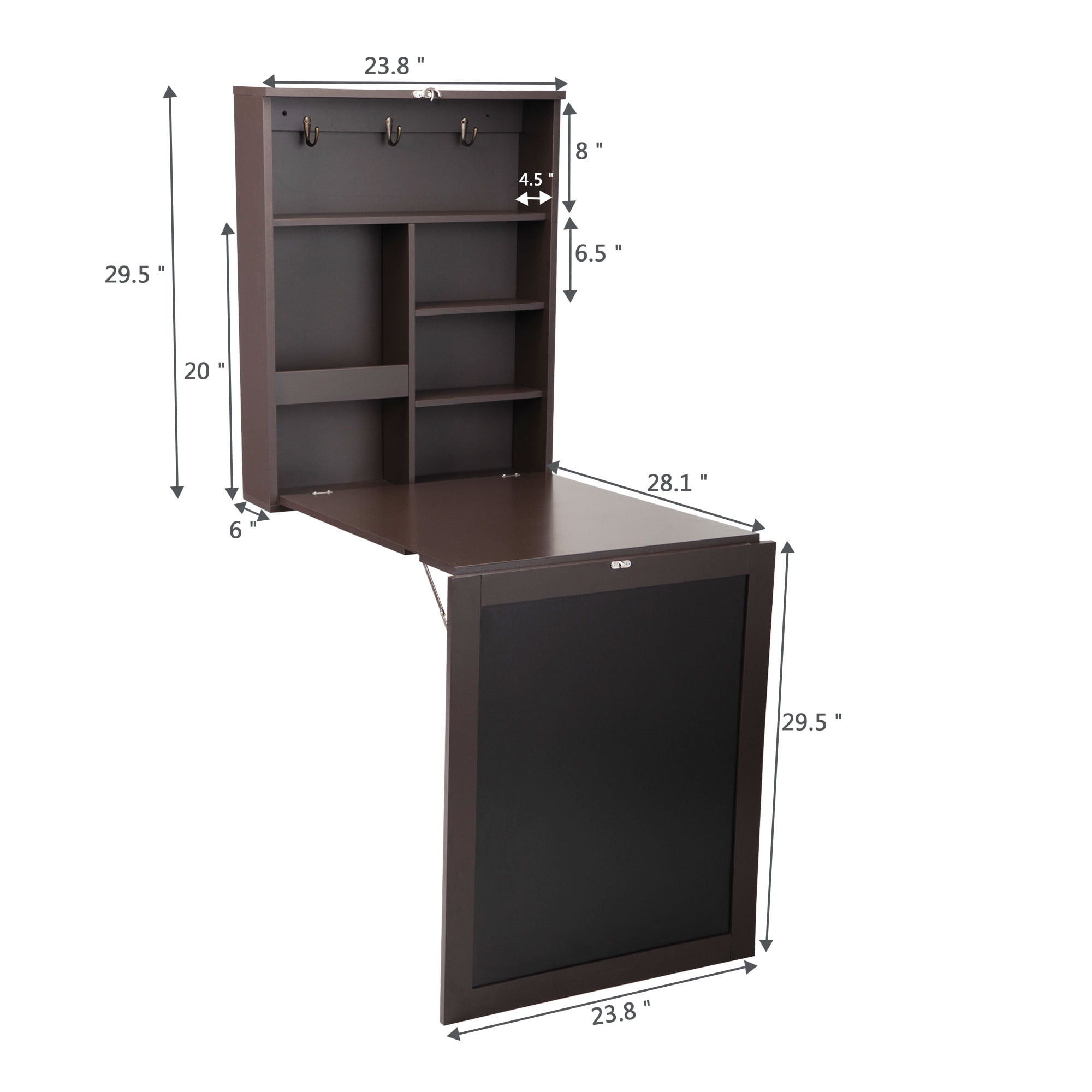 Lowestbest Wall-Mounted Desk, Foldable Computer Desk with Storage Shelf, Brown Lowestbest Wall-Mounted Desk, Foldable Computer Desk with Storage Shelf, Brown