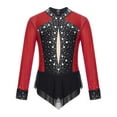 thumbnail image 3 of YUUMIN Kids Girls Long Sleeve Gymnastic Leotard Color Block Dance Skating Bodysuit Competition Dancewear Burgundy 10, 3 of 7