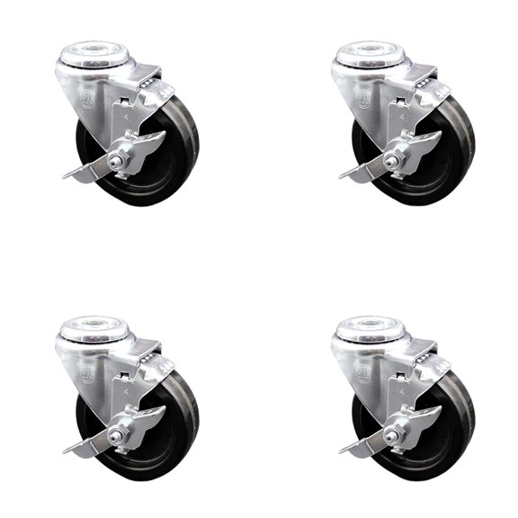 4 Inch Phenolic Wheel Swivel Bolt Hole Caster Set with Brake Service Caster