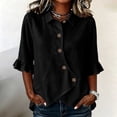 thumbnail image 2 of 2026 Womens Button-front Henley Shirts Lightweight Collared Plain Elbow Sleeve Clothes Top Dressy Vacation Casual Summer Outfits, 2 of 6