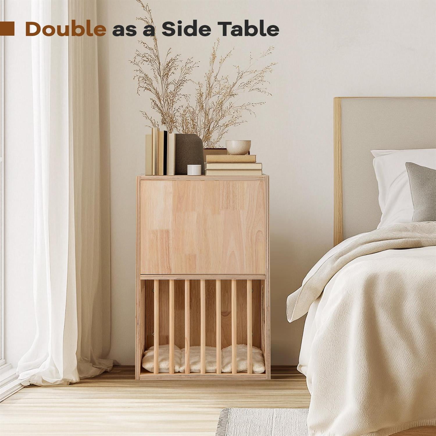 Pefilos 2-Tier Wooden Cat Condo, Symmetrical Design & Removable Cushions, Pine Poles & Air Vents, Brown