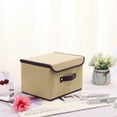 thumbnail image 6 of PiccoCasa Linen Foldable Storage Bins with Lid and Faux Leather Handles, Khaki Small, 6 of 6