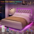 thumbnail image 2 of Cama Flotante Full con Luces LED Inteligentes: Cabecero de Diamante Tapizado, Plataforma Sólida Silenciosa (Sin Somier) - Marco Moderno con Listones de Madera Maciza, blanco, 2 of 8