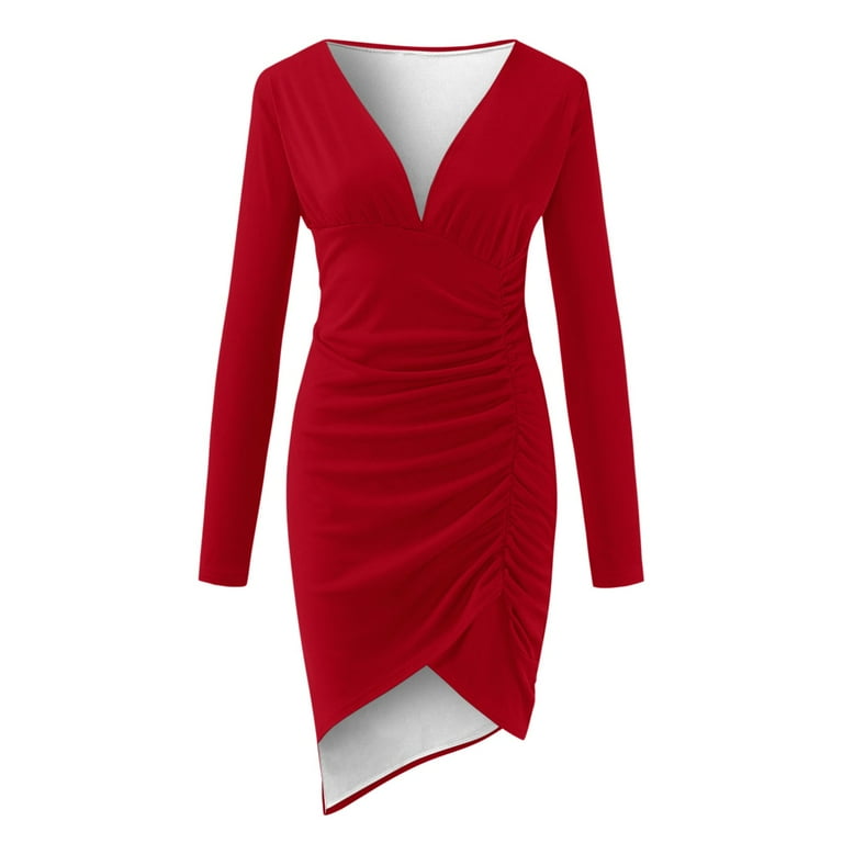 Sexy Deep V-Neck Irregular Red Evening Dress Sexy Deep V-Neck Irregular Red Evening Dress