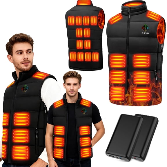 21 Heated Zones Heated Vest, with 40000mAH 7.4V Battery Pack Heated Vest for Men & Women, 5 in 1 Smart Controller (US, Alpha, 3X-Large, Regular, Regular, Black-with 20000mah Power Bank X2)