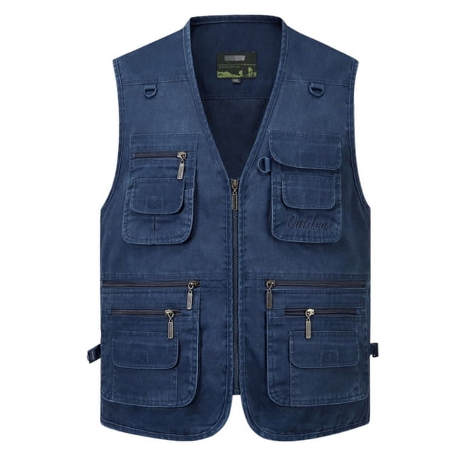 Chaleco vaquero para hombres de mediana edad y mayores, 16 bolsillos, talla extra grande, chaleco de algodón 7XL, cintura de 4 pies