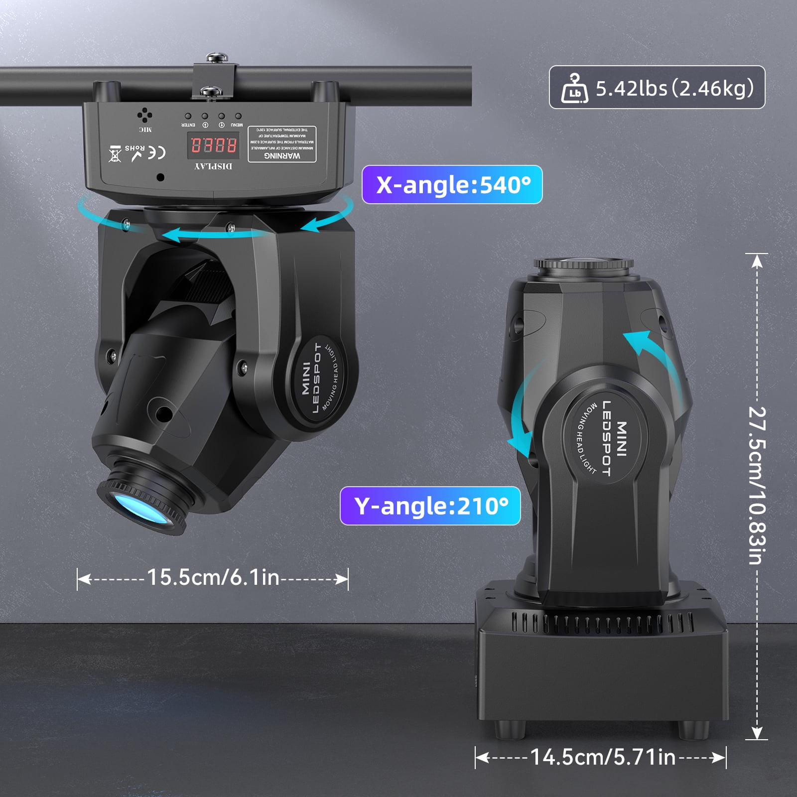 2Packs 60W LED Moving Head Light Stage Lights with Remote Control 7 GOBO 7 Colors Spotlight by DMX Controlled 11 Channel with Sound Activated for Disco Club Party Stage Lighting Shows