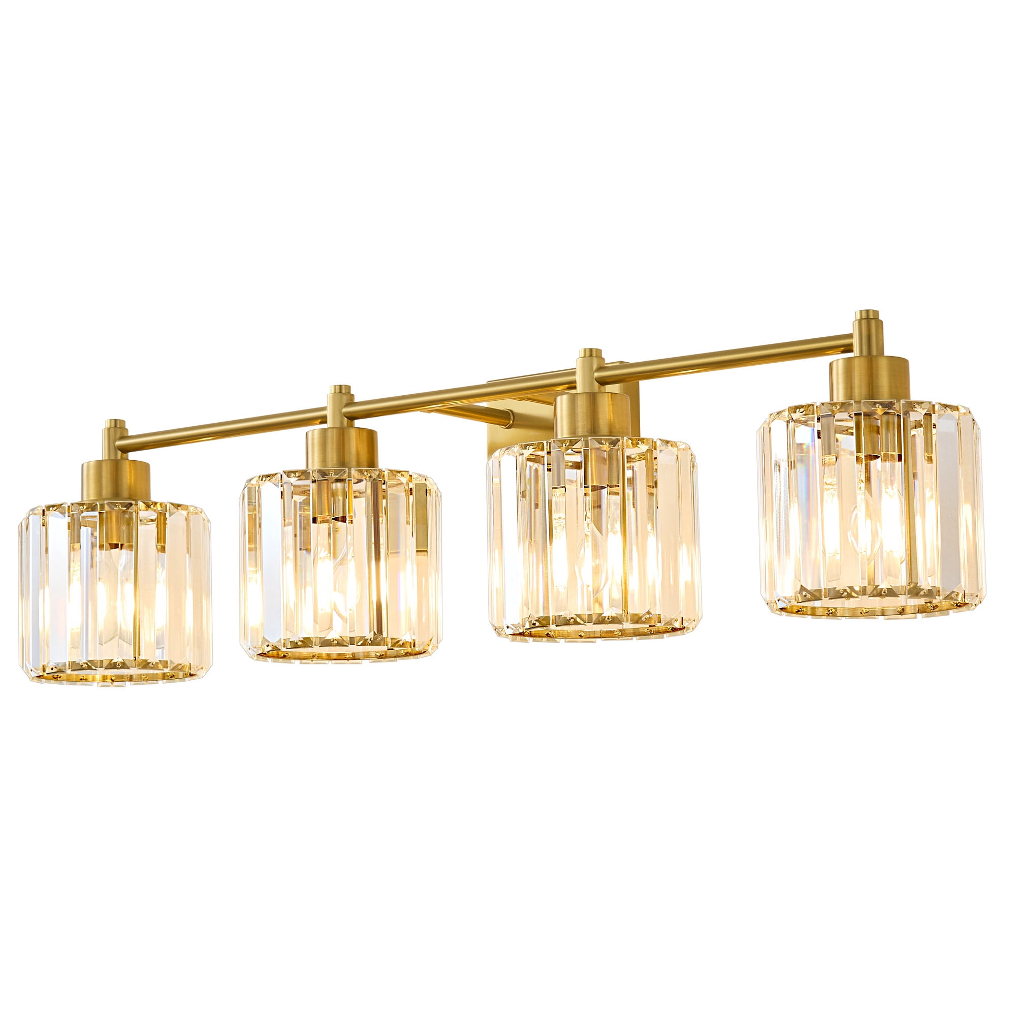Deyidn Modern 4-Light Bathroom Vanity Light with Crystal Shades, 31 Inch Gold Dimmable Light Fixture for Mirror