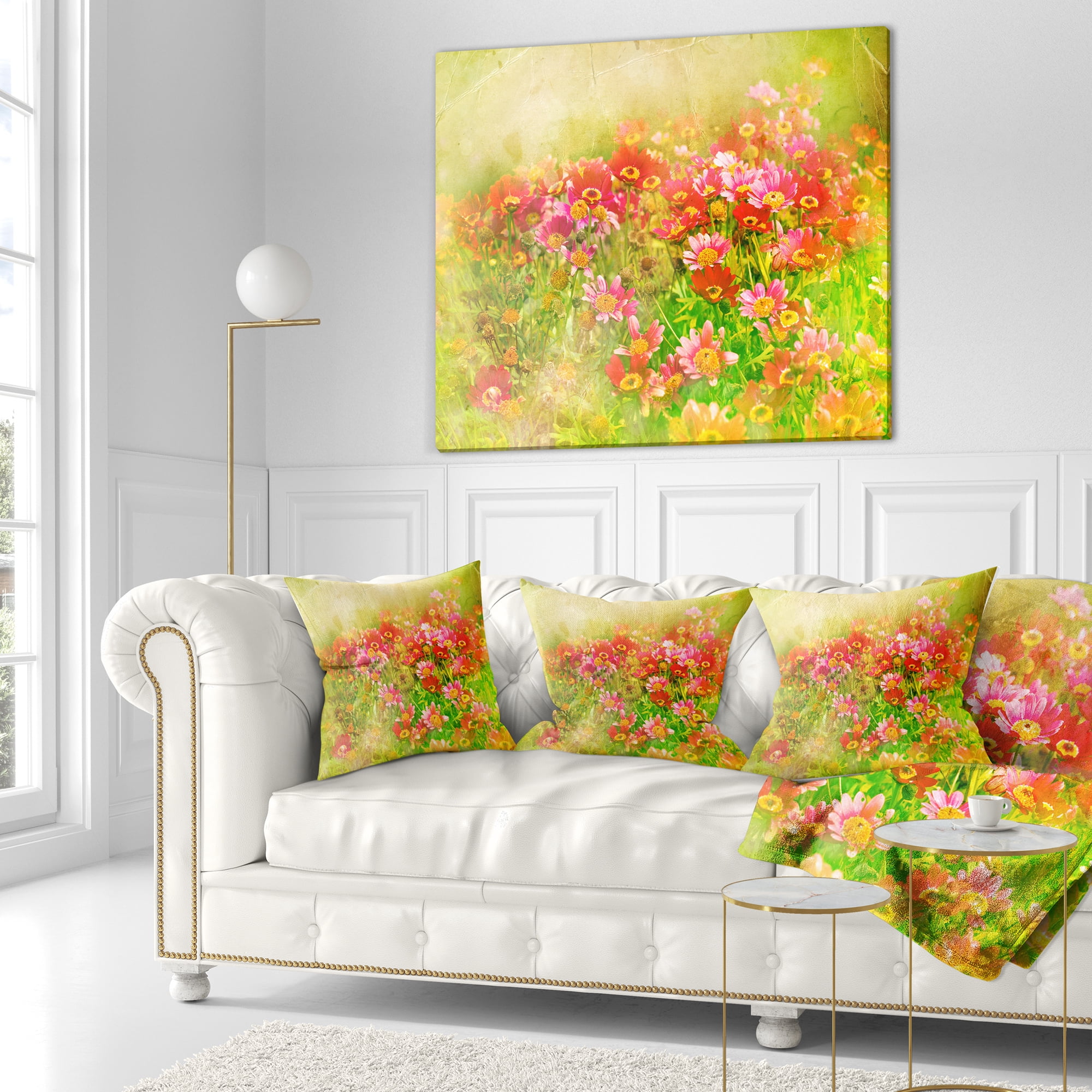 Designart Colorful Spring Garden with Flowers - Floral Throw Pillow - 18x18