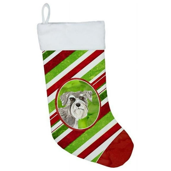 Caroline's Treasures Schnauzer 1 Candy Stripe Multi-color Christmas Stocking, with Soft Suede Fabric 18"