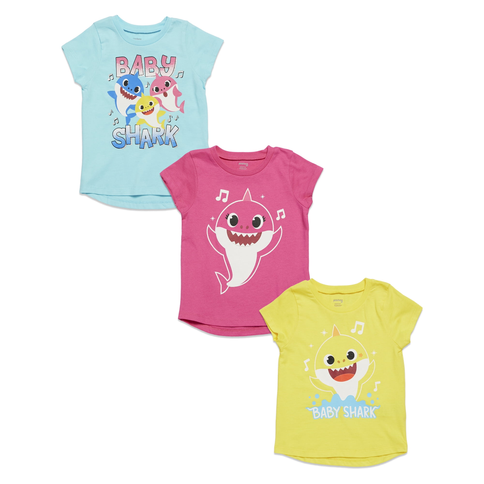 Pinkfong Baby Shark Toddler Girls 3 Pack Graphic T-Shirts Pink / Yellow/ Blue 3T