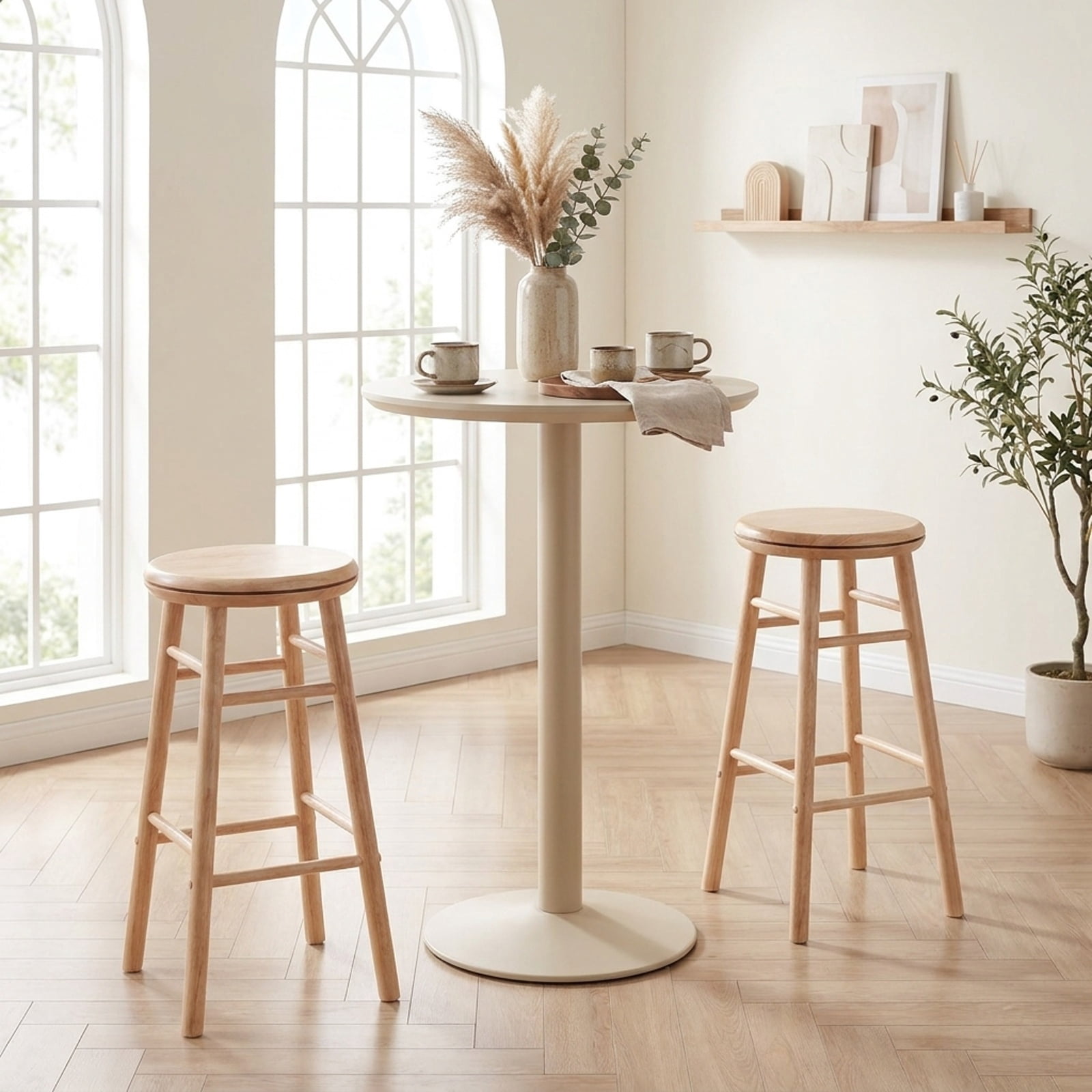 Furnibear 24" Swivel Bar Stools Set of 2 with Footrests & Crossbars for Kitchen Island Counter Bar Pub Dining Home, Natural