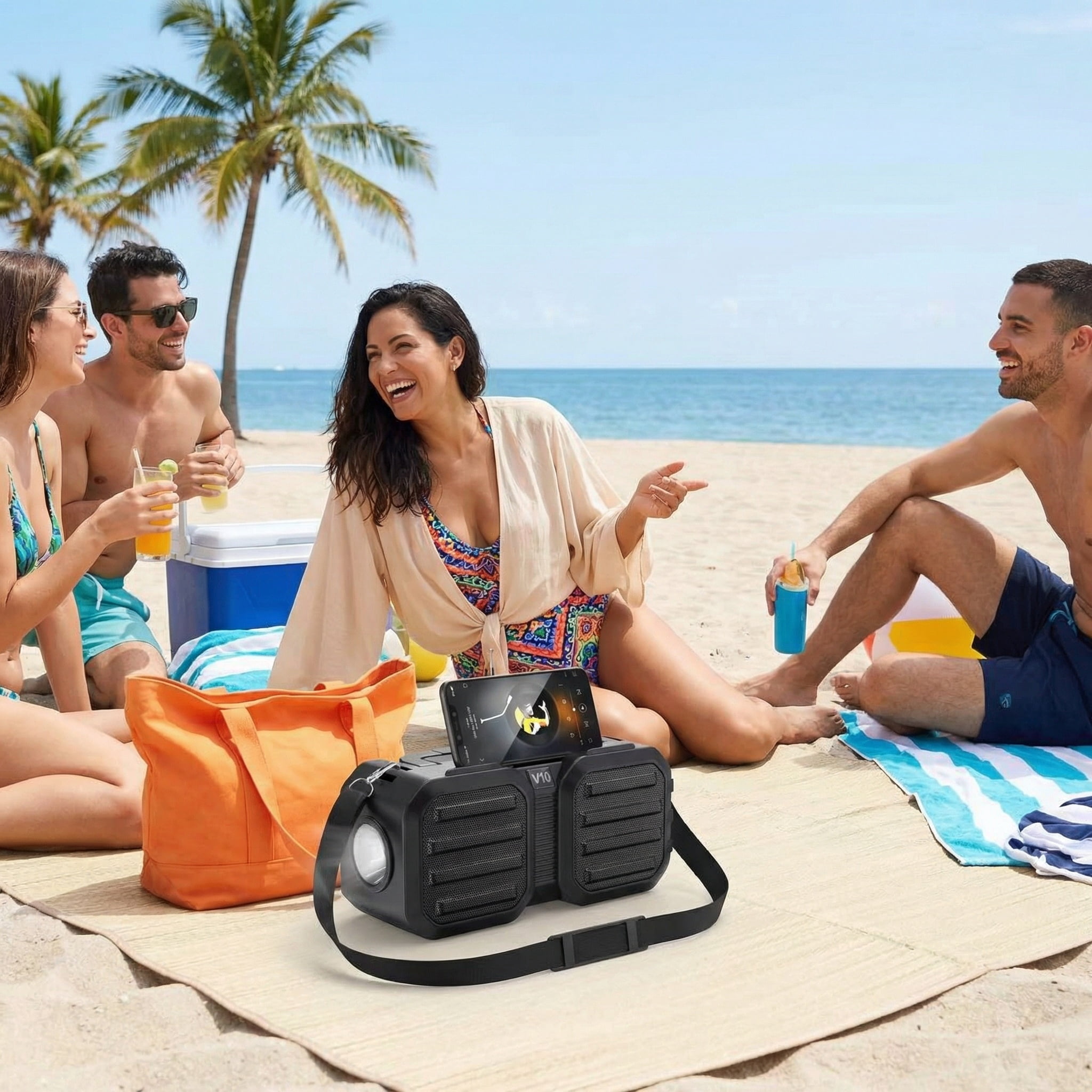 MiracDan Outdoor Speaker 80W Subwoofer Solar Charging With flashlight 24H Playtime IPX7 Waterproof Bluetooth 5.3 Portable for Camping Beach Black