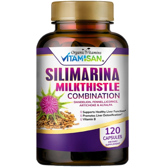 Vitamisan Silimarina Milk Thistle Combination 120 Capsules – Liver Support Supplement with Milk Thistle Extract, Dandelion, Artichoke, Alfalfa & Fennel Seed